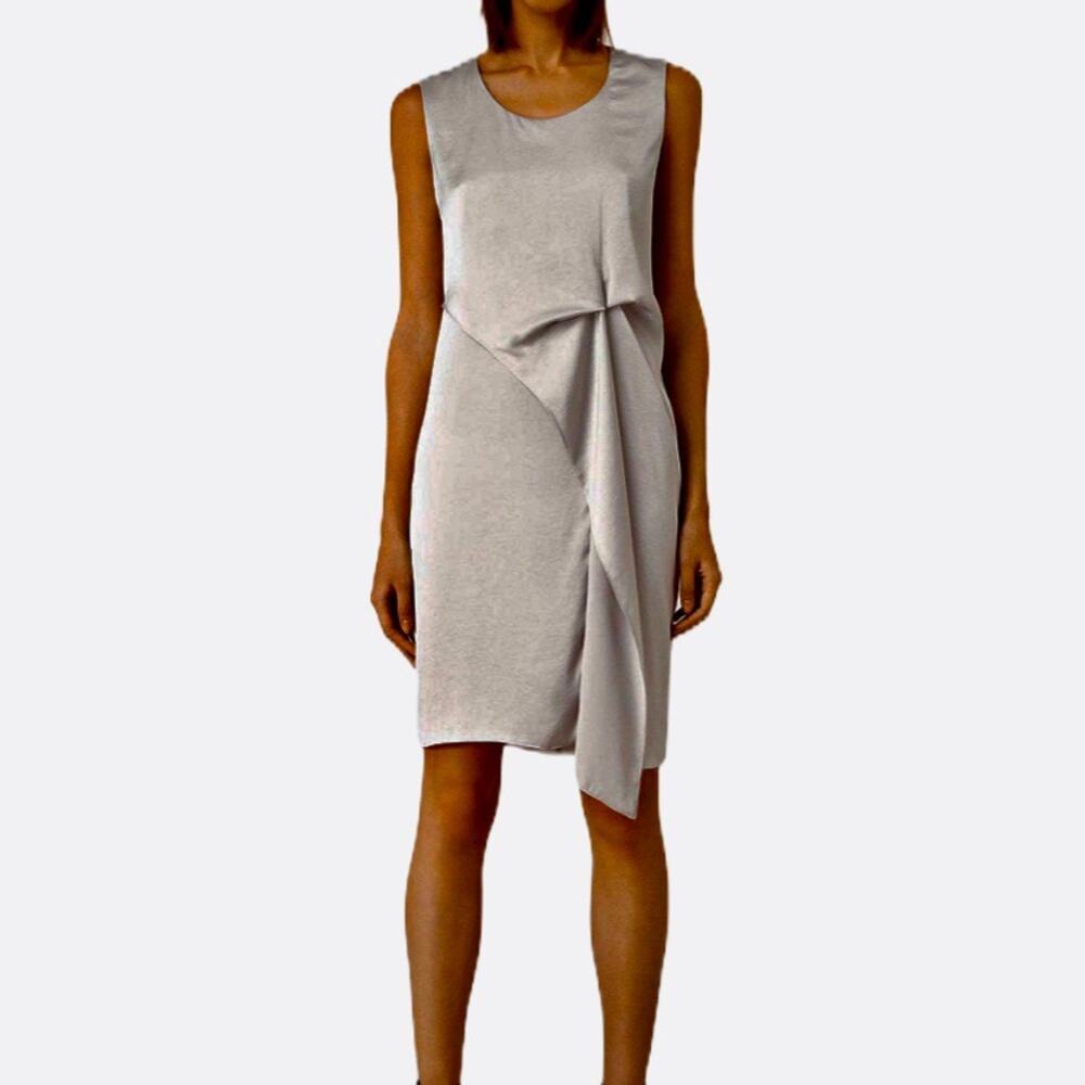 AllSaints Asymmetrical Draped Sleeveless Dress in Light Gray